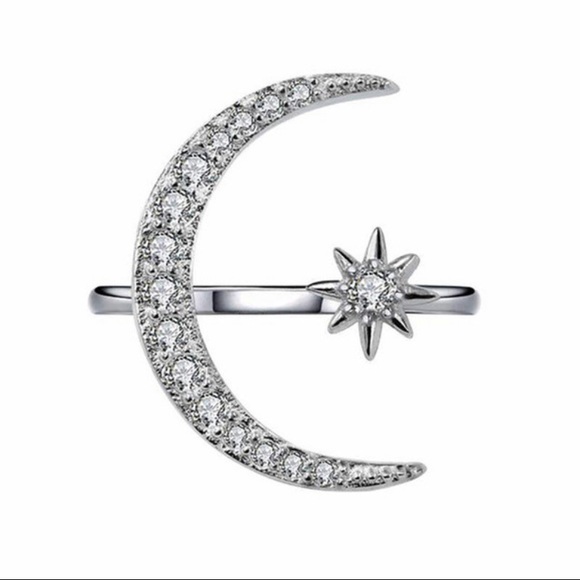 3/$30 Crescent Moon Star Celestial Silver Ring - Picture 3 of 6